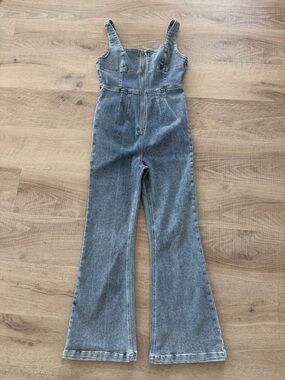 Lulis Keep Groovin' Light Wash Denim Zip-Front Jumpsuit